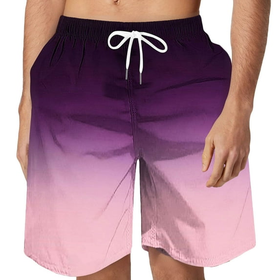 WAENQINLA Big and Tall Swim Trunks Men 2025 Vacation Gradient Color Quick Dry Beach Shorts Summer Drawstring Elastic Waist Board Shorts 5 Inch No Liner