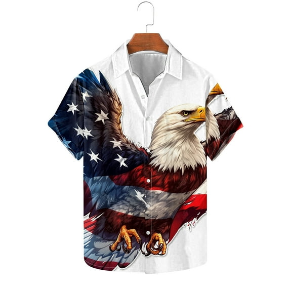 WAENQINLA Big and Tall Hawaiian Shirts for Men Short Sleeve Beach Shirt The American Flag Printed Summer Casual Button Down Shirts