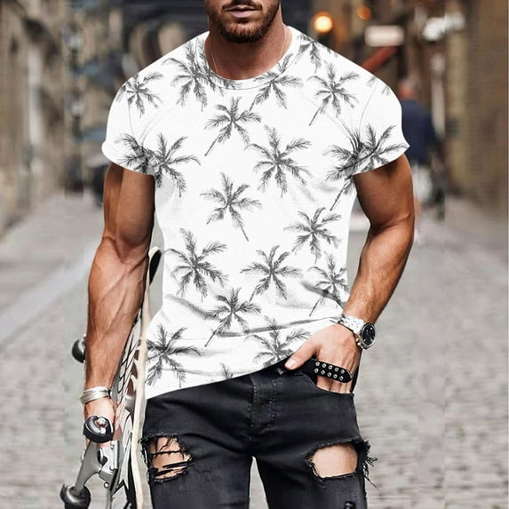 WAENQINLA Big and Tall Hawaiian Tee Shirts for Men Tropical Palm Tree Graphic Tees Crew Neck Short Sleeve Summer Beach T-Shirt Vacation Tops