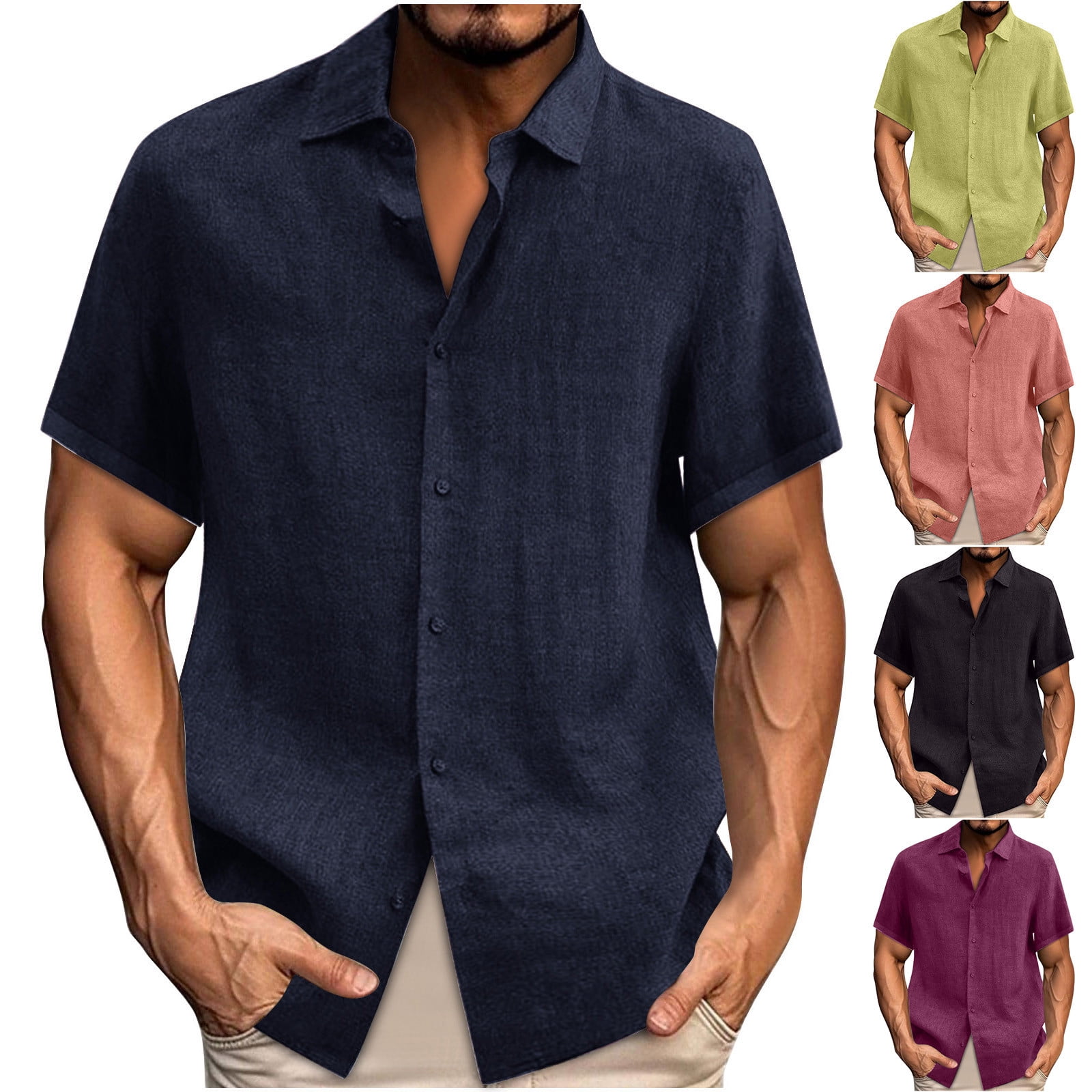 WAENQINLA Big and Tall Linen Shirts for Men Casual Short Sleeve Button ...