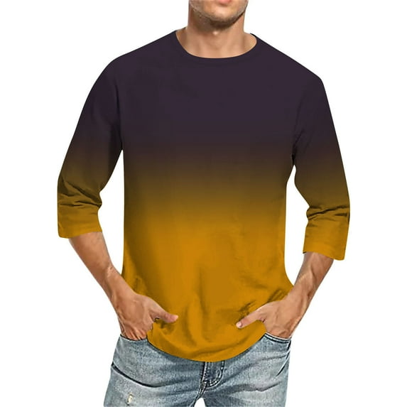 WAENQINLA Big and Tall Men Shirts 3/4 Sleeve Shirt Casual Gradient Color T Shirts Comfortable Crewneck Fit Tees,M-5XL