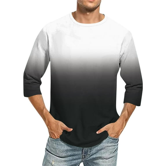 WAENQINLA Big and Tall Men Shirts 3/4 Sleeve Shirt Casual Gradient Color T Shirts Comfortable Crewneck Fit Tees,M-5XL