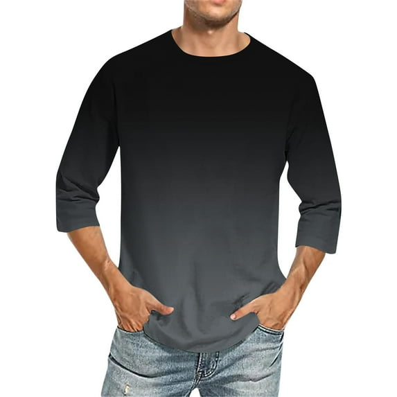 WAENQINLA Big and Tall Men Shirts 3/4 Sleeve Shirt Casual Gradient Color T Shirts Comfortable Crewneck Fit Tees,M-5XL