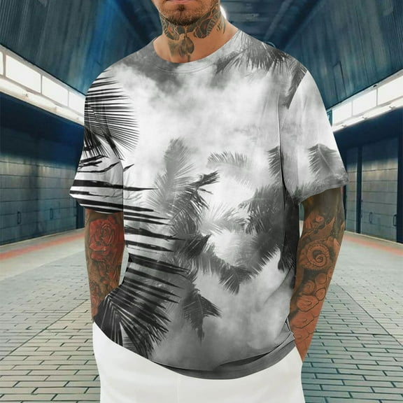 WAENQINLA Big and Tall Men Shirts Tropical Palm Tree Prints T-Shirt Short Sleeve Crewneck Tees Regular Fit Athletic Tshirt