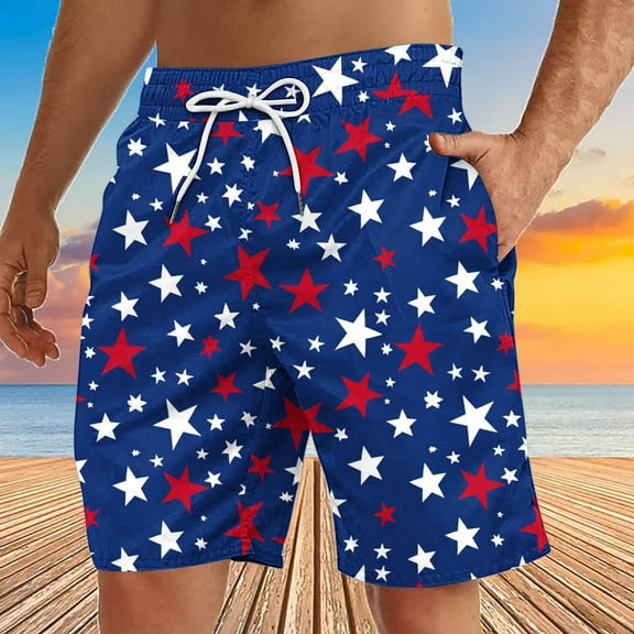 WAENQINLA Big and Tall Men's Board Shorts Swim Trunks 4th of July American Flag Bathing Suits Quick Dry Elastic Waist Beach Board Shorts