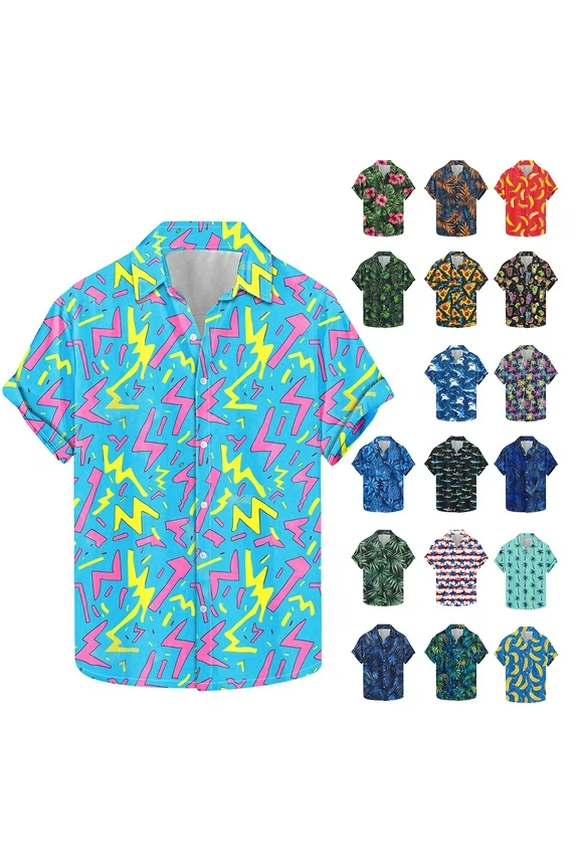 Big and Tall Mens Button Down Shirts Summer Short Sleeve Shirts Vintage Hawaiian Palm Tree Graphic Beach Shirts