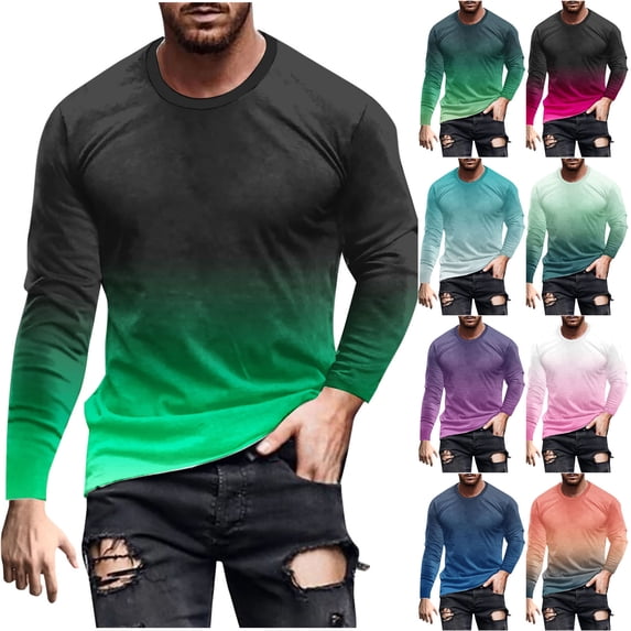 WAENQINLA Big and Tall Mens Shirts Long Sleeve Athletic T Shirts Casual Gradient Color Tees Loose Crew Neck Workout Tshirts 2025 Orange M