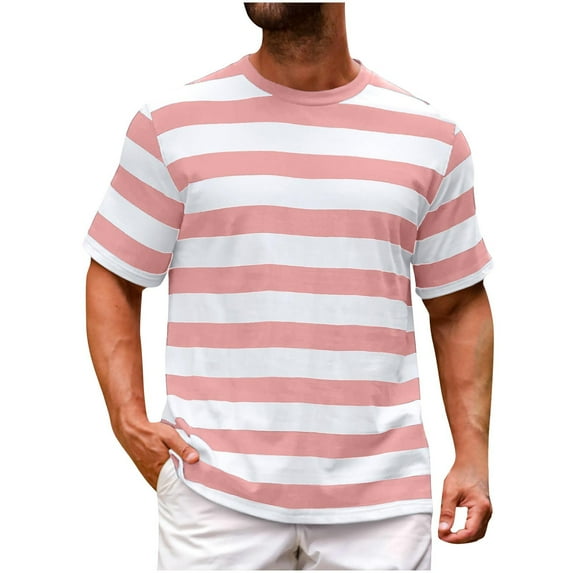 WAENQINLA Big and Tall Striped Shirt for Men Casual Crewneck Summer T-Shirt Color Block Short Sleeve Stripes T Shirt Basic Tees