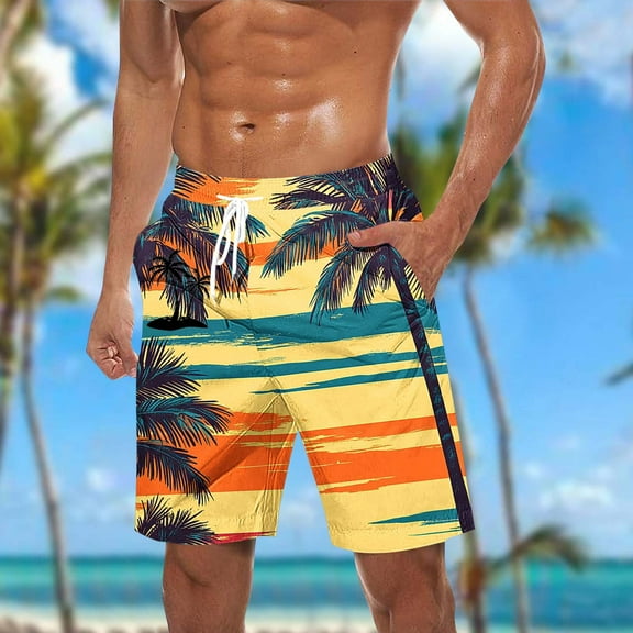 WAENQINLA Big and Tall Swim Trunks for Men Casual Lightweight Drawstring Beach Shorts Quick Dry Holiday Tropical Shorts with Pockets
