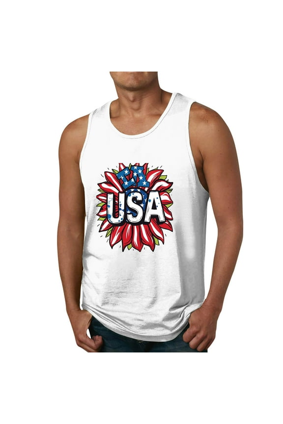 Big and Tall Tank Tops for Men American Flag Funny Print Graphic Tees Summer Casual Sleeveless Shirts M-6XL