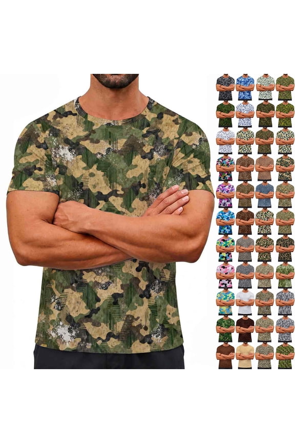 Camo Print Graphic Tee Shirts for Men Women Outdoor Sports Workout Shirts Summer Crewneck Short Sleeve Tops Camouflage Quick-Dry Clothes XL