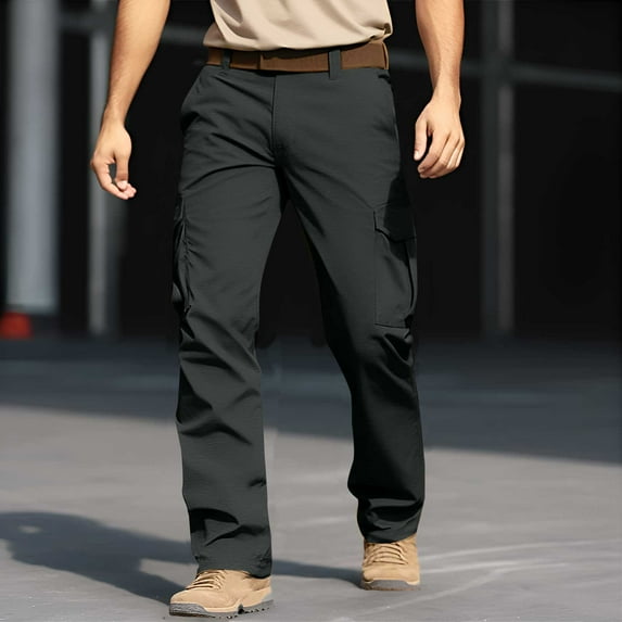WAENQINLA Cargo Pants for Men Tactical Durable Work Pants with Pockets Lightweight Outdoor Elastic Waist Button Travel Pant