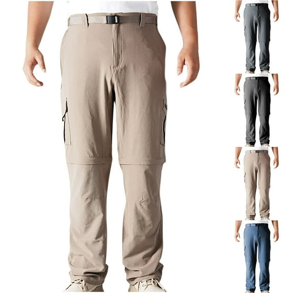 WAENQINLA Cargo Pants for Men with Multi Pockets Casual Elastic Waist Hiking Travel Pants Loose Fitted Wide Leg Trousers (Without Belt) Khaki M
