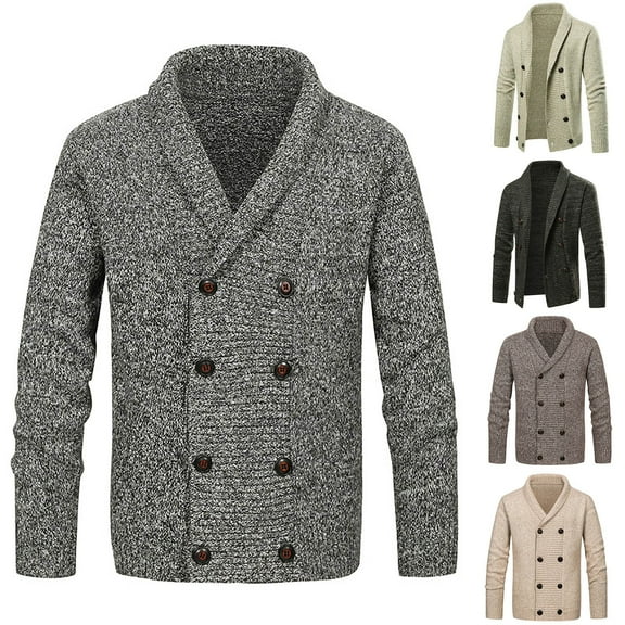 WAENQINLA Double Breasted Cardigan Sweaters for Men Winter Shawl Collared Chunky Sweater Jackets Long Sleeve Winter Warm Casual Coats