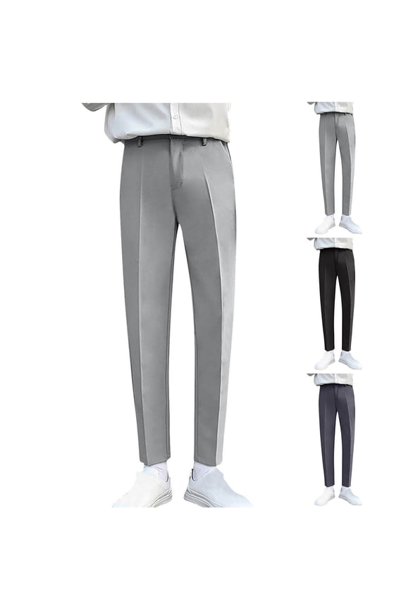 Dress Pants for Men Straight Leg Slim Fit Office Pants Button Business Casual Dressy Trousers with Pockets Black L 32