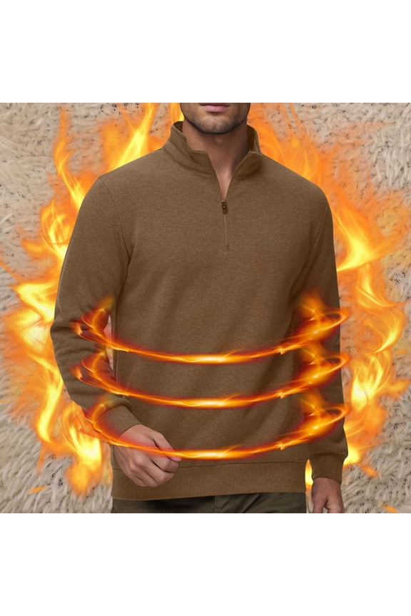 Fall Sweatshirts for Men Fleece Lined Quarter Zip Pullover Tops Long Sleeve Stand Collared Sweatshirt Casual Loose Fit Top