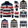 thumbnail image 1 of WAENQINLA Fashion Half Zip Mock Neck Sweaters for Men Striped Color Block Long Sleeve Pullover Tops Beige XL, 1 of 7
