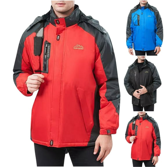 WAENQINLA Fleece Lined Jacket Men Winter Warm Puffer Quilted Outdoor Sport Coat Thermal Zipper-Button Waterproof Windbreaker Casual Insulated Jackets
