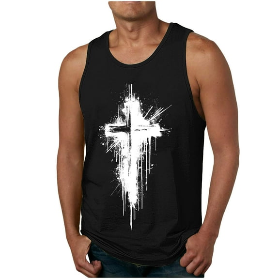 WAENQINLA Graphic Tank Tops for Men Faith Christian Distressed Cross Print T-Shirts Summer Beach Sleeveless Workout Shirt Tee