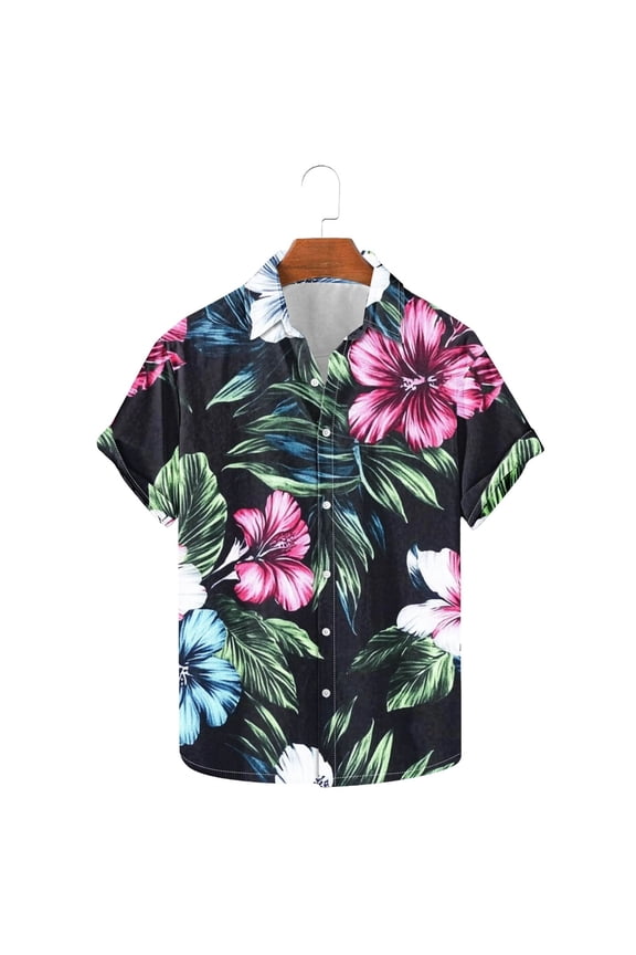 Hawaiian Flower Shirt for Men Casual Short Sleeve Button Down Shirts Big and Tall Turn-Down Collar Summer Tropical Shirt S-5XL