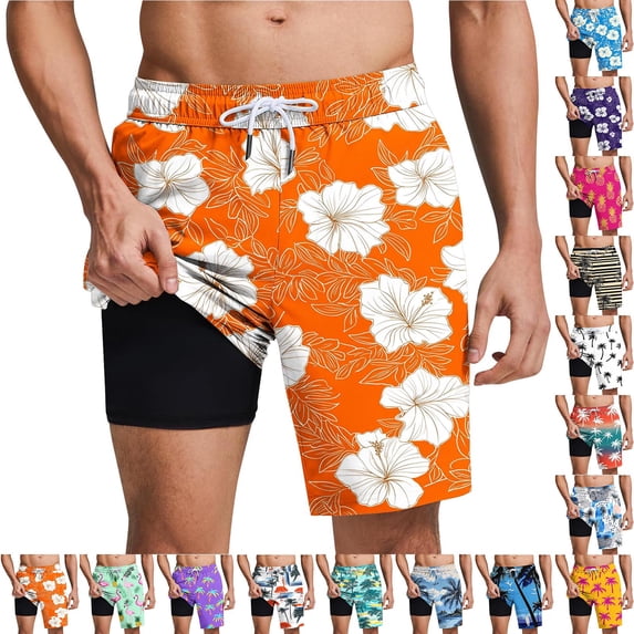 WAENQINLA Hawaiian Shorts for Men Tropical Palm Tree Print Quick Dry Swim Trunks Casual Loose Elastic Waisted Swimming Bathing Suit with Liner and Pockets Light Blue Shorts,Size S-2XL