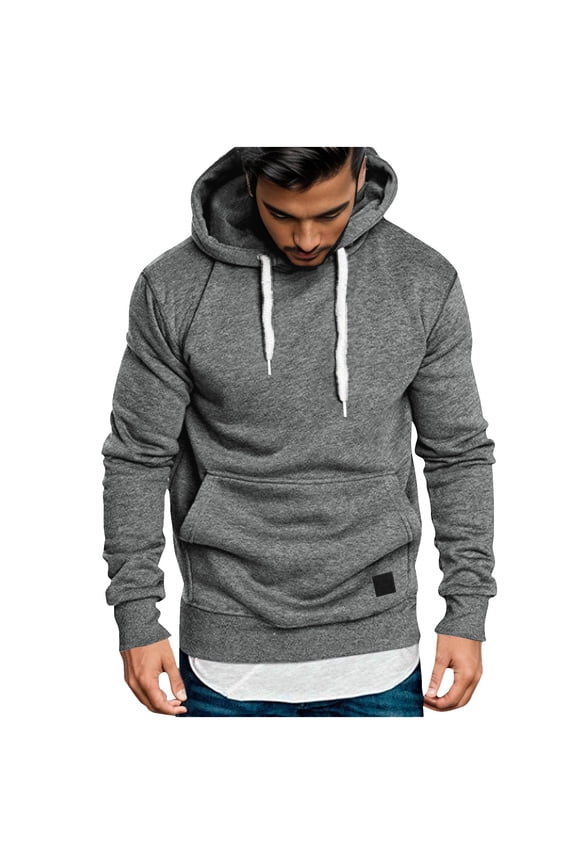 Hoodie Men Fall Casual Pullover Sweatshirts Long Sleeve Warm Tops Fleece Lined Hoodies with Kangaroo Pockets