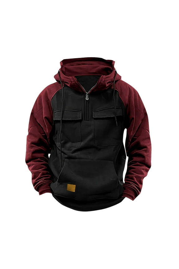 Hoodies for Men Raglan Long Sleeve Quarter Zip Pullover Tops Outdoor Hiking Travel Cargo Sweatshirts Fall Cotton Vintage Hooded Tops