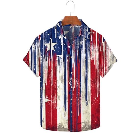 WAENQINLA Independence Day Hawaiian Shirts for Men 4th of July Casual Button down Shirt Short Sleeve Summer Beach Shirts
