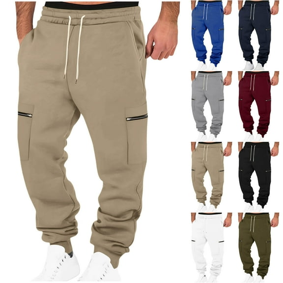 WAENQINLA Joggers for Men with Zipper Pockets Casual Running Sweatpant Drawstring Elastic Waist Travel Pants Fall Warm Trousers