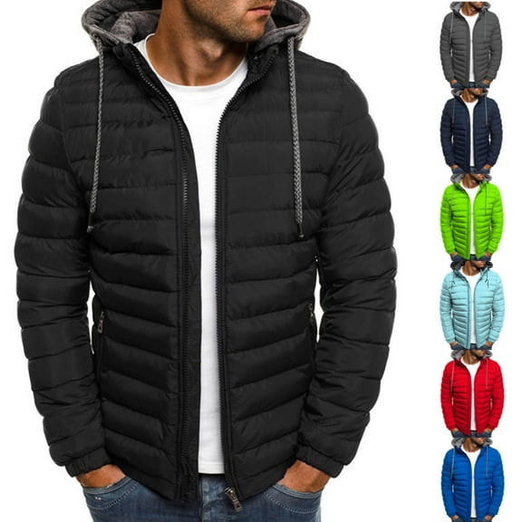 WAENQINLA Lightweight Jackets for Men Long Sleeve Zip Up Hooded Sweatshirts Casual Quilted Jackets Winter Warm Puffer Outwear Coats Outdoor Windproof Insulated Jackets