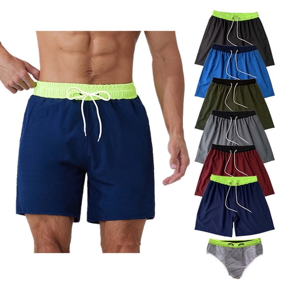 WAENQINLA Lined Swim Trunks for Men Vacation Beach Color Block Quick Dry Swim Shorts Drawstring Elastic Waisted Athletic Workout Shorts Wine Shorts,Size S-2XL