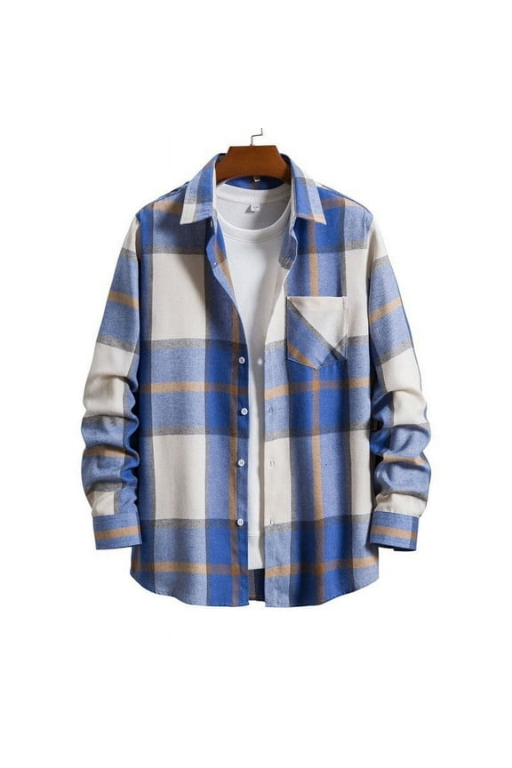 Long Sleeve Shirts for Men Regular Fit Plaid Collar Casual Shirts Jacket with Pockets Soft Comfy Button down Shirts