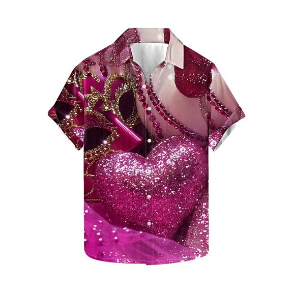 WAENQINLA Mardi Gras Outfit for Men Big and Tall 2025 Button down Vacation Hawaiian Shirts Short Sleeve Bowling Shirt Holiday Tops