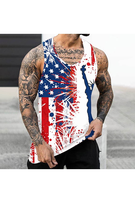 Men American Flag Tank Tops 4th of July Patriotic USA Sleeveless Graphic Shirts Bodybuilding Fitness Muscle Tees