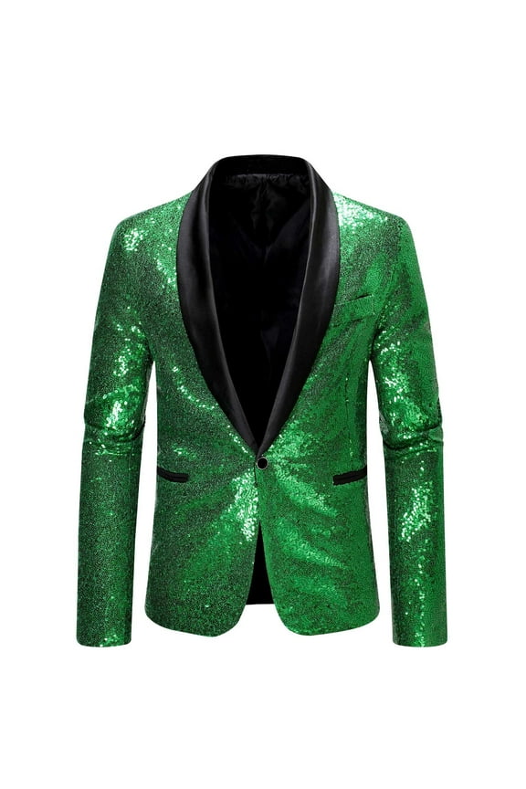 Men Blazer Sequin Suit Jackets Slim Fit One Button Tuxedo Jacket Shawl Lapel Sports Coat for Dinner Prom Party