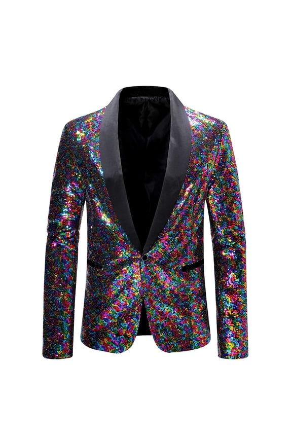 Men Blazer Sequin Suit Jackets Slim Fit One Button Tuxedo Jacket Shawl Lapel Sports Coat for Dinner Prom Party