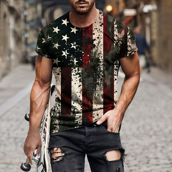 WAENQINLA Men Graphic Shirts Fashion Patriotic Printed Shirt Summer Short Sleeve Crewneck T-Shirts Graphic Funny Shirt for Men