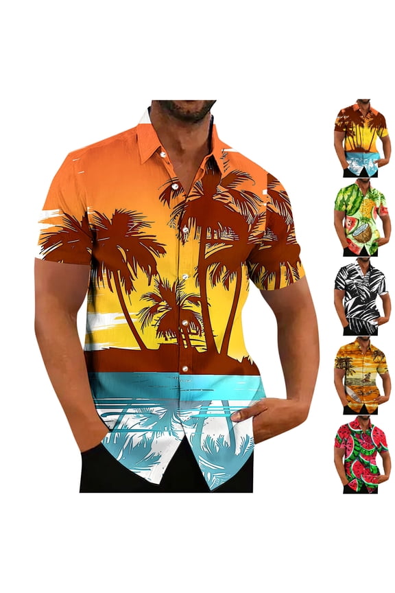 Men Hawaiian Shirts Summer Short Sleeve Cuban Collar Shirt Big and Tall Funky Printed Tropical Holiday Button Up Beach Shirts