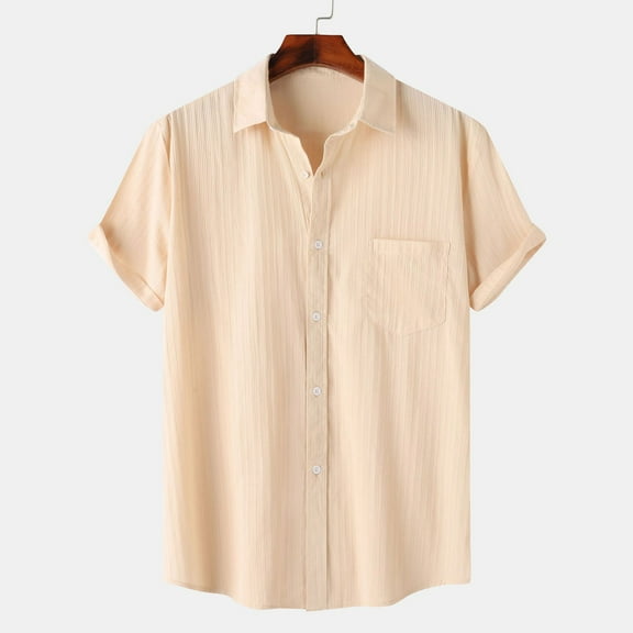 WAENQINLA Men'S Short Sleeve Button Down Shirts Fashion Solid Color Summer Beach Shirt Casual Textured Comfy Shirts