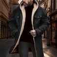 thumbnail image 1 of WAENQINLA Men Vintage Suede Coat Jackets Western Cowboy Lapel Long Sleeve Winter Long Jackets Patchwork Trucker Warm Casual Coat with Multi Pockets Black XL, 1 of 8