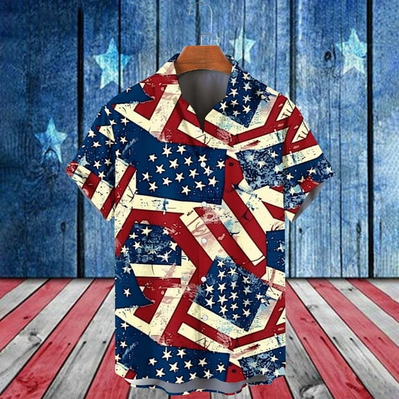 WAENQINLA Men's 4th of July American Flag Patriotic Shirts Casual Floral Button down Shirts Short Sleeve Shirts With Pocket