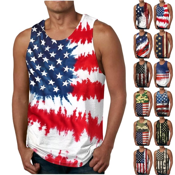 WAENQINLA Men's 4th of July Sleeveless Tank Tops Distressed American Flag Graphic Shirt Big and Tall Casual Round Neck Patriotic Muscle Tee S-2XL