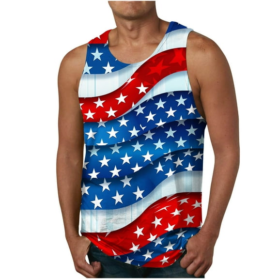 WAENQINLA Men's 4th of July Tank Tops Big and Tall American Flag Sleeveless T-Shirt Summer Crewneck Athletic Undershirts