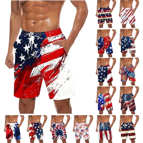 WAENQINLA Men's America-Flag Swim Trunks Quick Dry Drawstring Beach Shorts 4th of July Elastic Waist Board Shorts with Pockets