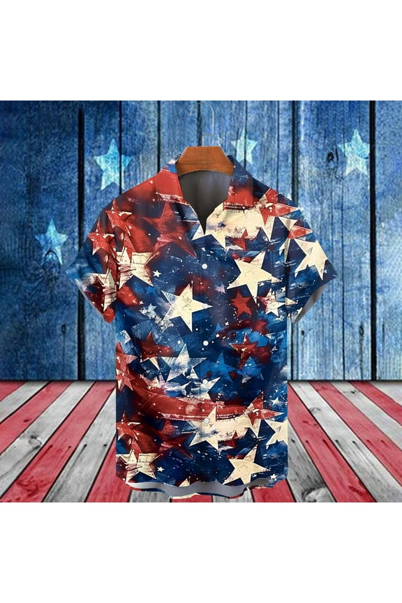 Men's American Flag Hawaiian Shirts Beach Tropical Vacation Shirts 4th of July USA Flag Button down Shirts With Pocket