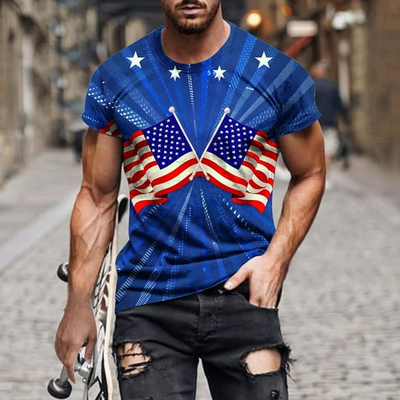 WAENQINLA Men's American Flag T-Shirt 4th of July 1776 Short Sleeve Tshirt Fashion USA Flag Print Crewneck Holiday Shirts