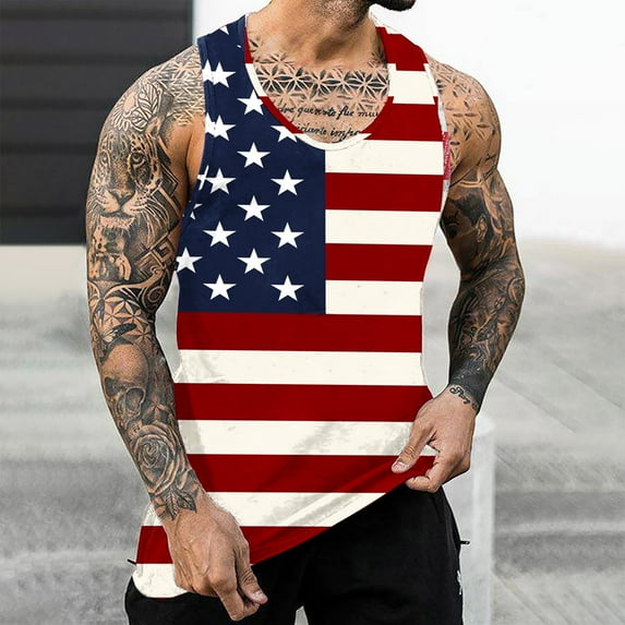 WAENQINLA Men's American Flag Tank Tops Fashion Stripes and Stars Graphic Tank Top Big and Tall Sleeveless Muscle Shirt