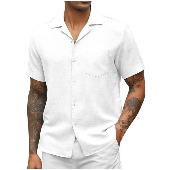 WAENQINLA Men's Button Down Shirts Casual Short Sleeve Shirt Cuban Collar Summer Beach Shirts Vacation Wedding Shirts with Pocket
