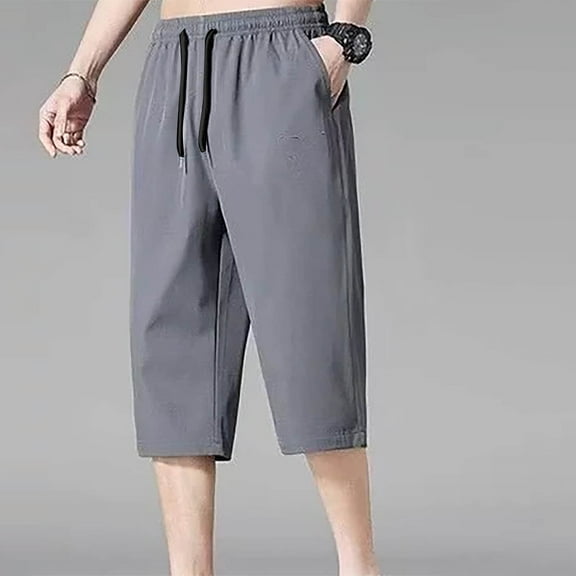 WAENQINLA Men's Capri Pants 2025 Summer Baggy Elastic Waist Below Knee Shorts Loose Fit Drawstring Tapered Short for Outdoor