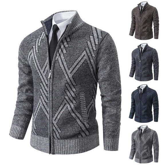 WAENQINLA Men's Cardigan Sweaters Winter Casual Zip Up Sweaters Warm Knitted Cardigan Jackets with Pockets